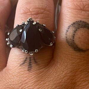 Oversized Persephone Diadem. Sterling Silver & Onyx Ring. Size 8.5